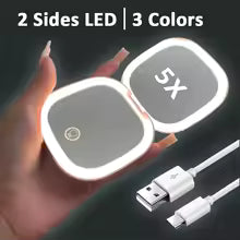 Miroir Maquillage LED 2 Faces - Grossissement 5x, 3 Couleurs